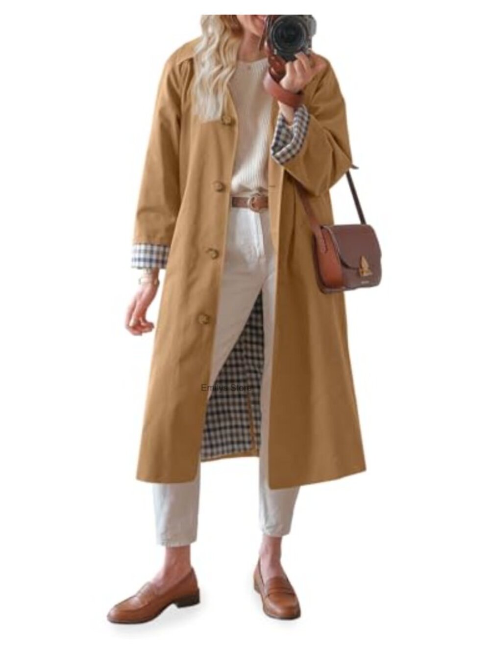 Long Oversized Single Breasted Windproof Trench Coat Button Down Classic Collar